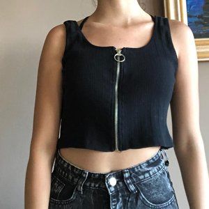 BLACK ZIPPED CROP TOP